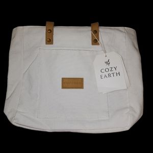 NWT Cozy Earth Off White and Tan Canvas Tote Bag